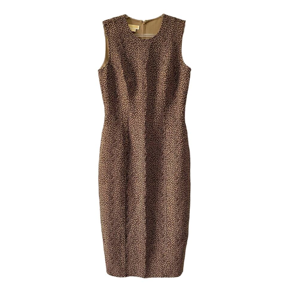 Michael Kors Animal Print Bodycon Wool Blend Dress Size Small